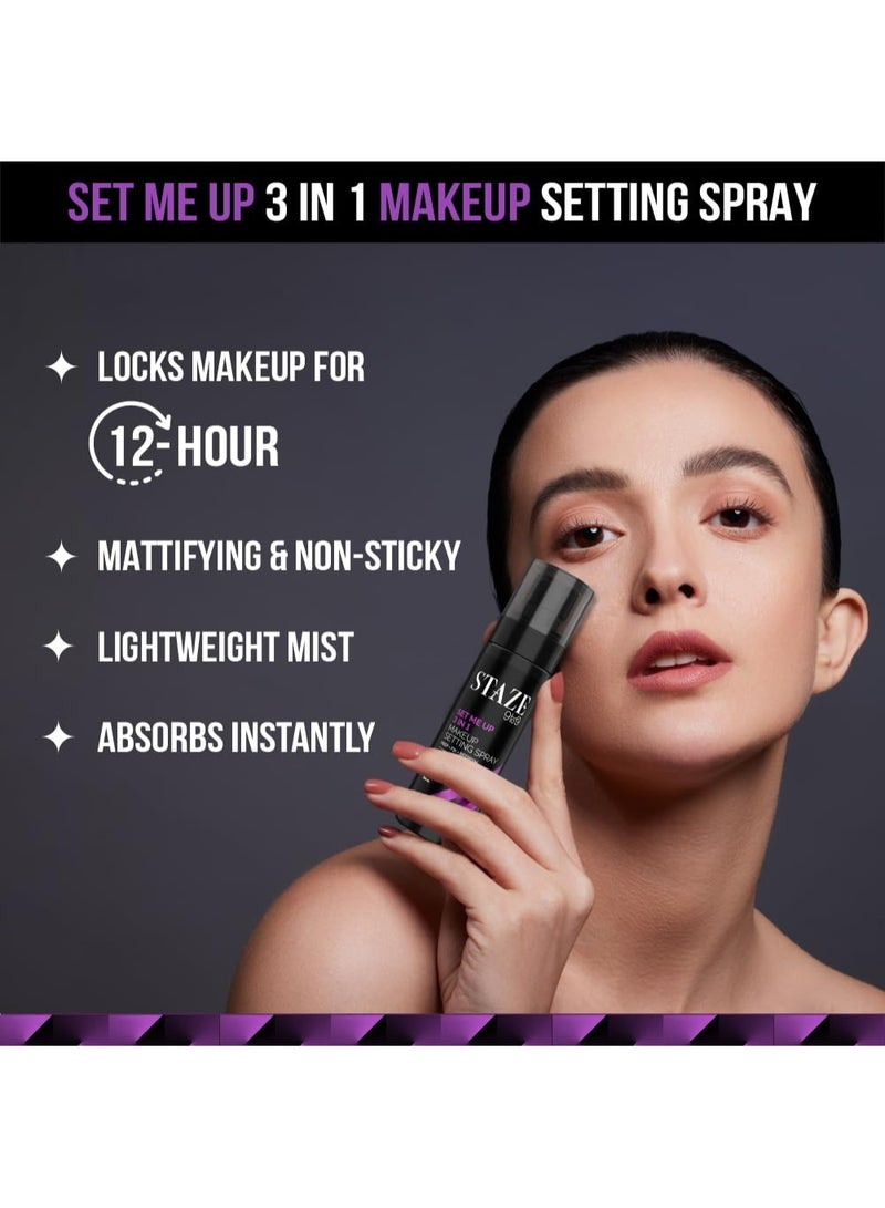 Staze 9to9 Set Me Up Makeup Setting Spray | 3 In 1 Prep + Fix + Refresh & Locks Makeup | for 12Hrs long lasting | Mattifying & Non-sticky | Hydrating & Absorbs Instantly | All skin types | 100 ml - Image 3